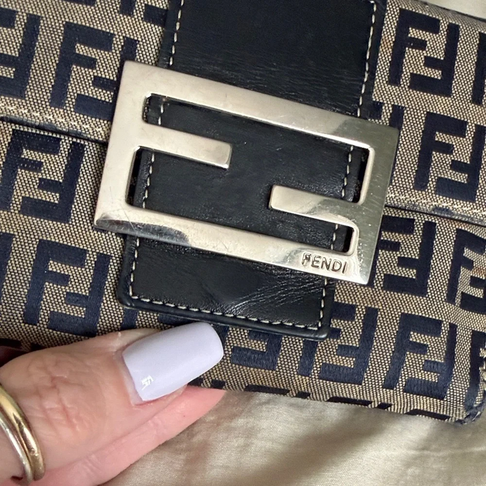 FENDI Zucchino Jeans Pattern Trifold Wallet Leather Vintage - Picture 5 of 13
